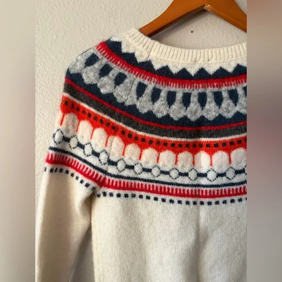 GAP Mohair Wool Blend Fair Isle Nordic Crew Neck Sweater Cream Women XS - Picture 6 of 8